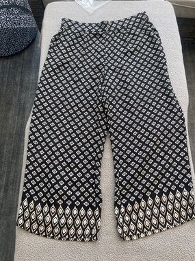 LOFT Black and White Wide Leg Pants Size Petite Medium